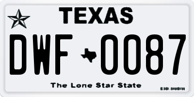 TX license plate DWF0087