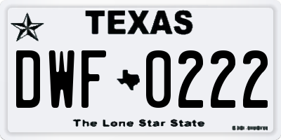 TX license plate DWF0222