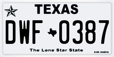 TX license plate DWF0387