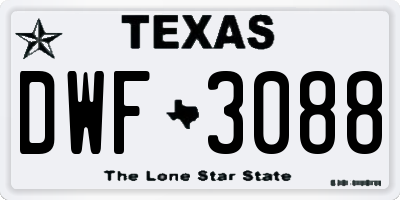 TX license plate DWF3088