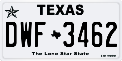TX license plate DWF3462