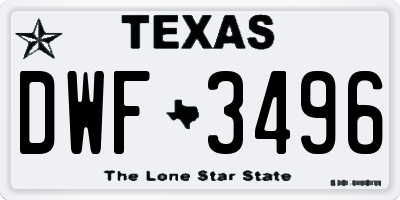 TX license plate DWF3496