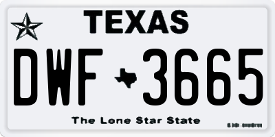 TX license plate DWF3665