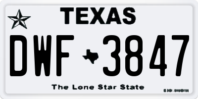 TX license plate DWF3847