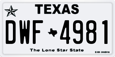 TX license plate DWF4981