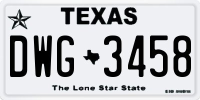 TX license plate DWG3458