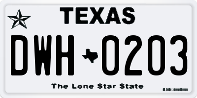 TX license plate DWH0203