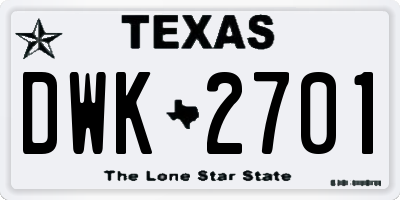 TX license plate DWK2701