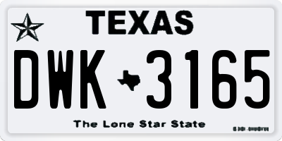 TX license plate DWK3165