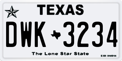 TX license plate DWK3234