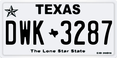 TX license plate DWK3287