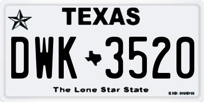 TX license plate DWK3520
