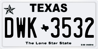 TX license plate DWK3532