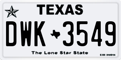 TX license plate DWK3549