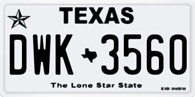 TX license plate DWK3560