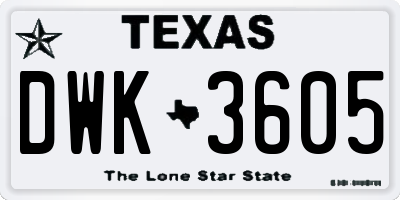TX license plate DWK3605