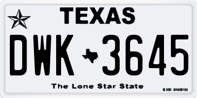 TX license plate DWK3645