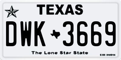 TX license plate DWK3669