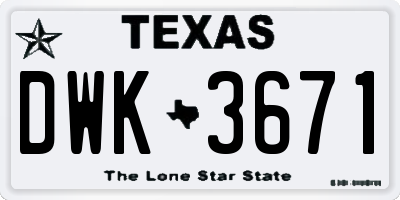 TX license plate DWK3671