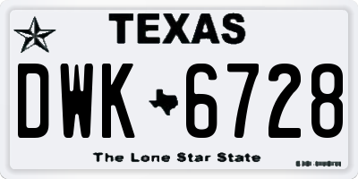 TX license plate DWK6728