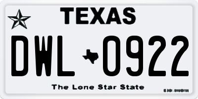 TX license plate DWL0922