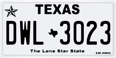 TX license plate DWL3023