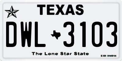 TX license plate DWL3103
