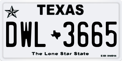 TX license plate DWL3665