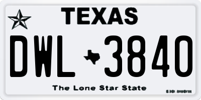TX license plate DWL3840