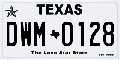 TX license plate DWM0128