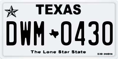 TX license plate DWM0430