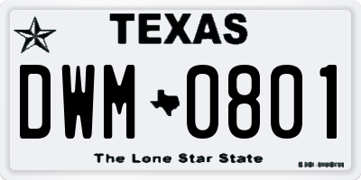 TX license plate DWM0801
