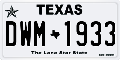 TX license plate DWM1933
