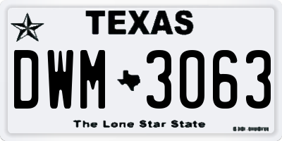 TX license plate DWM3063