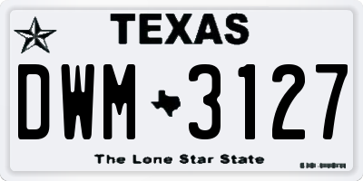 TX license plate DWM3127