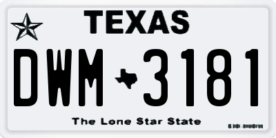 TX license plate DWM3181