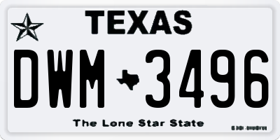 TX license plate DWM3496