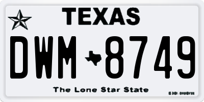 TX license plate DWM8749