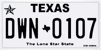 TX license plate DWN0107