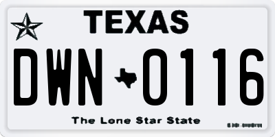 TX license plate DWN0116