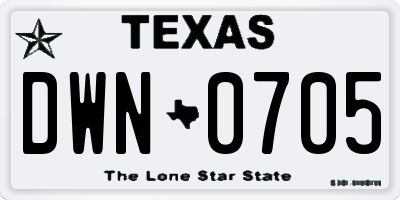 TX license plate DWN0705