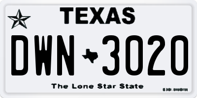 TX license plate DWN3020
