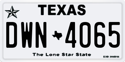 TX license plate DWN4065