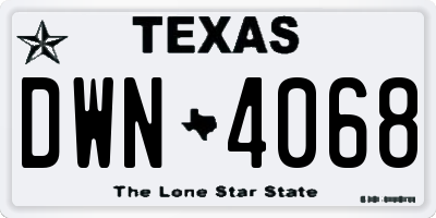 TX license plate DWN4068