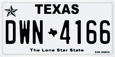 TX license plate DWN4166