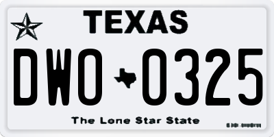 TX license plate DWO0325