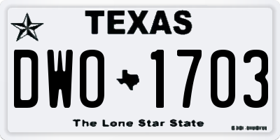 TX license plate DWO1703