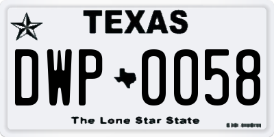 TX license plate DWP0058