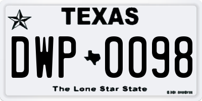 TX license plate DWP0098