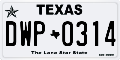 TX license plate DWP0314